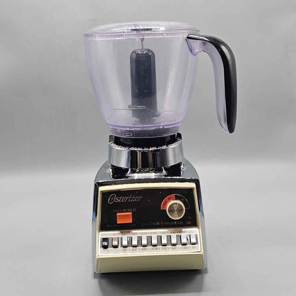 Vintage Osterizer  Chrome Galaxie Pulse Matic 16 Dual Range Blender Plastic Jar